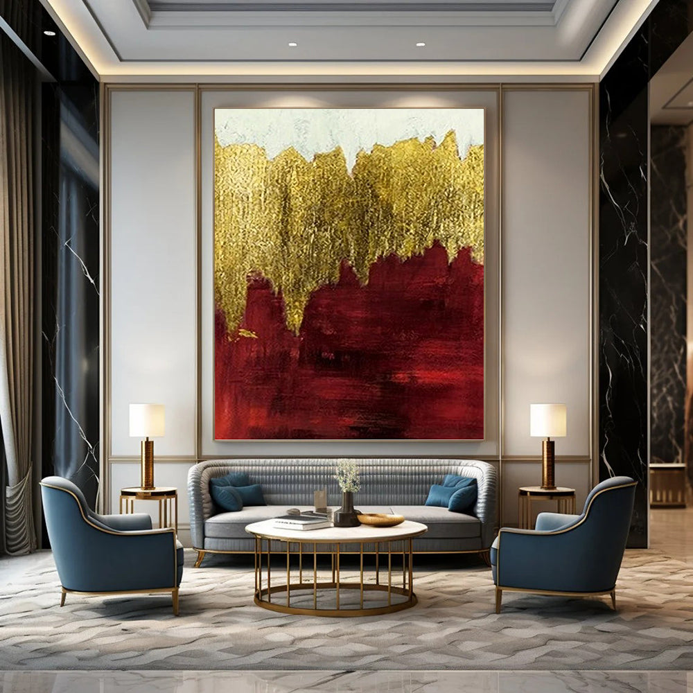 Gold and Burgundy Abstract Horizon - Abstract Painting On Canvas DKH1339