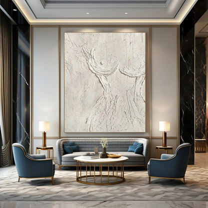 “White Textured Abstract Tree Form” Painting On Canvas DKH0989