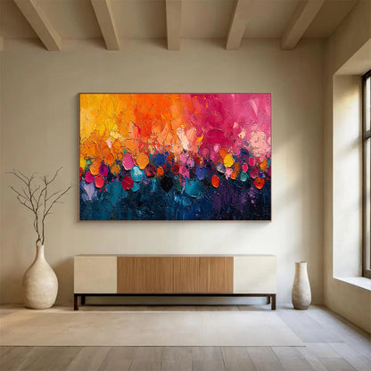 “Colorful Dusk Carnival” - Orange, Pink, Blue Abstract Impasto Painting On Canvas DKH710