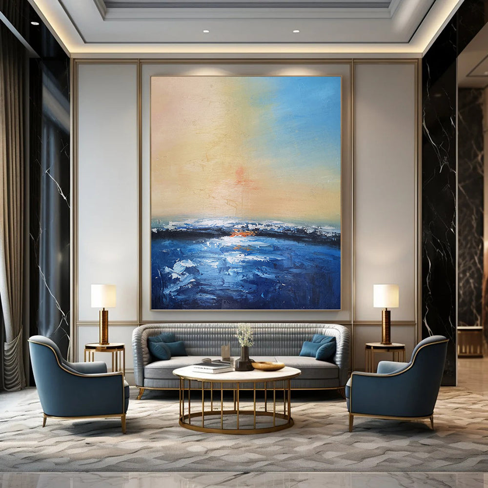 Soft Sunset Hues Over Water Abstract - Abstract Landscape Painting On Canvas DKH1324