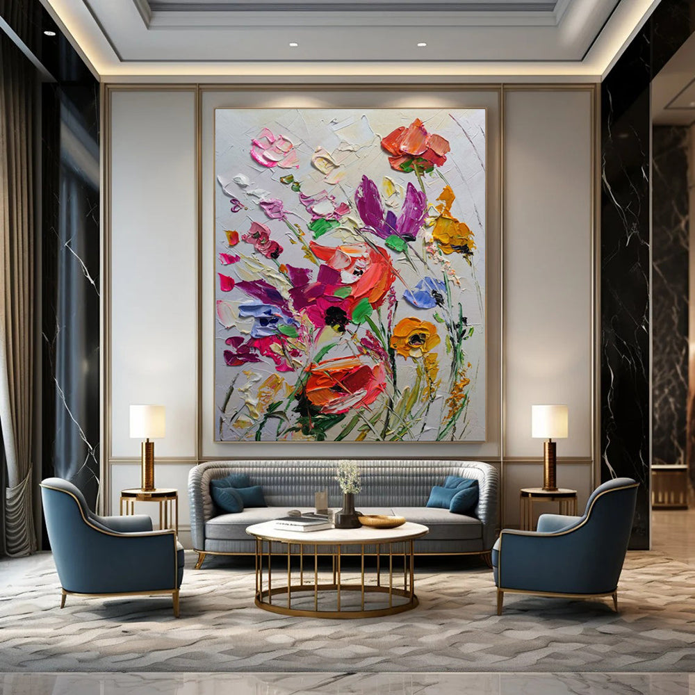 “3D Floral Burst - Multicolor Impasto Flower Bouquet” Painting On Canvas DTP265