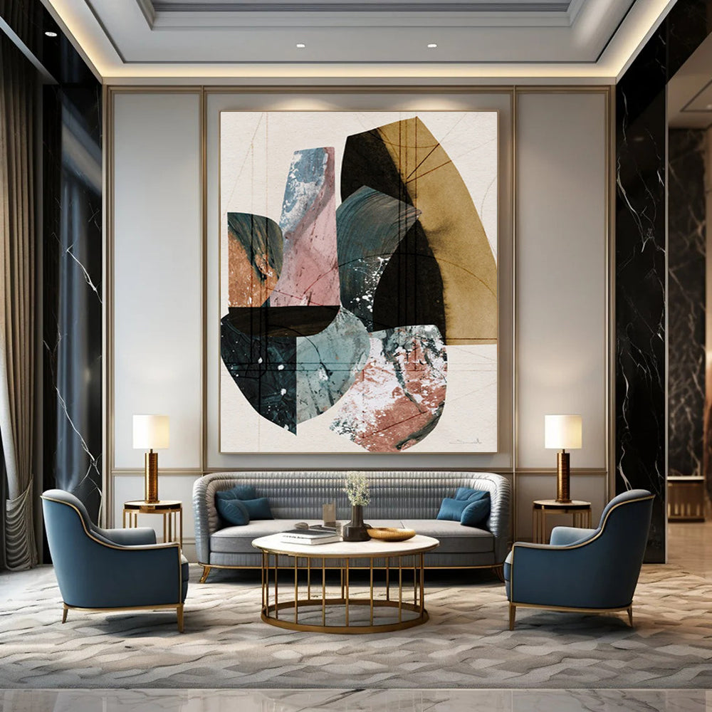 Geometric Collage of Earth Tones - Abstract Painting On Canvas CT2309