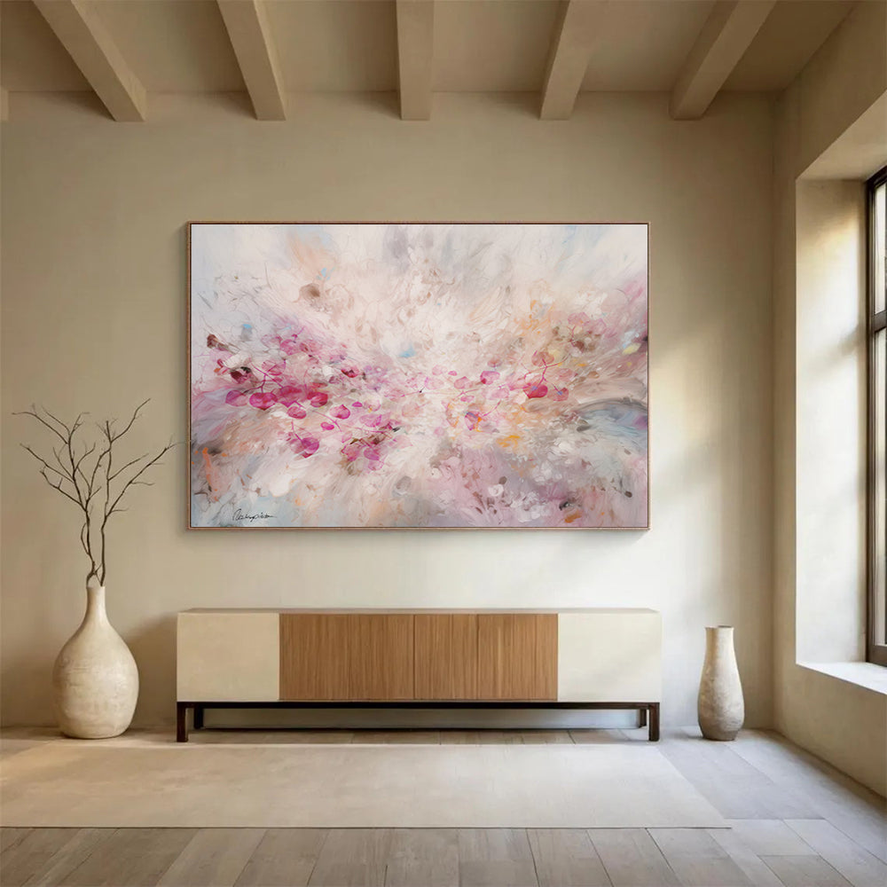 “Blush - Toned Floral Burst” Impressionist - Style Floral Painting On Canvas DKH533