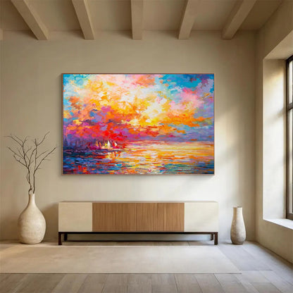 “Vibrant Sunset Abstract” Abstract Impasto Painting On Canvas DKH409