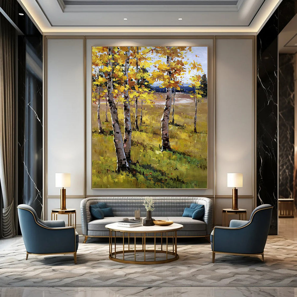 Autumn Aspen in Golden Hues - Landscape Painting On Canvas DKH1284