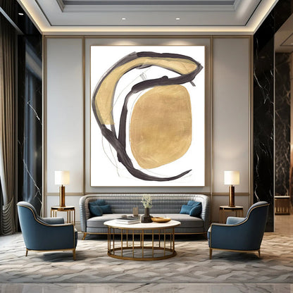 “Gold & Black Curves” - Gold, Black Abstract Painting On Canvas DTP223