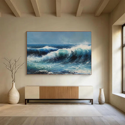 Dynamic Ocean Wave Painting On Canvas DKH324