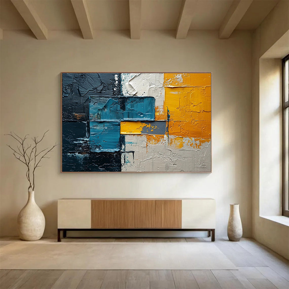 Textured Blue Orange and Gray Abstract Painting On Canvas DKH276
