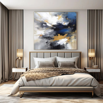 Blue, Gold & Grey Explosion - Abstract Expressionist Acrylic CT1253