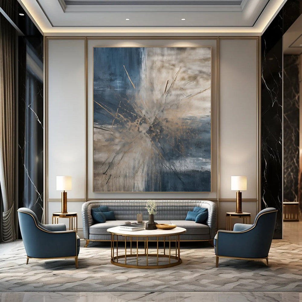 “Blue - Brown Abstract Burst” - Abstract Expressionist Painting On Canvas DTP119
