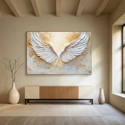 “Textured White Wings” Impasto Symbolic Painting On Canvas DKH455