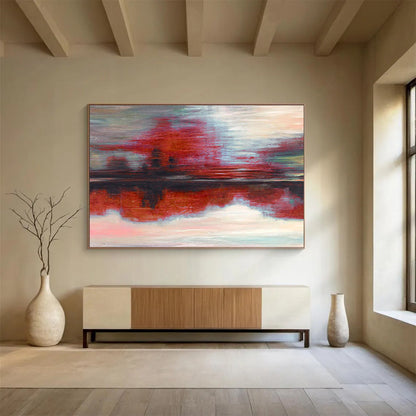 “Red & Gray Abstract Reflection” Abstract Expressionist Painting On Canvas DKH384