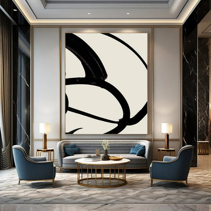 “Intertwined Black Ink Curves” - Abstract Painting On Canvas CT2318