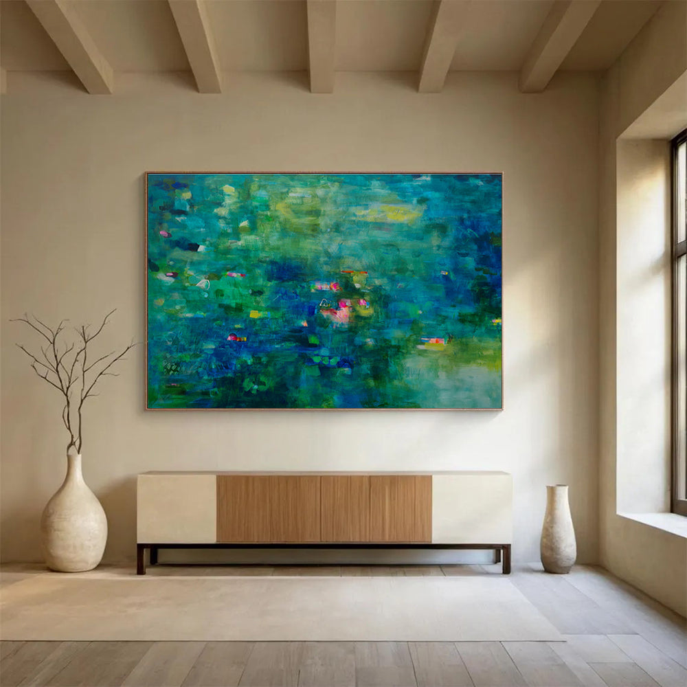 Teal Abstract Impression - Blended Greens and Blues Painting On Canvas DKH037