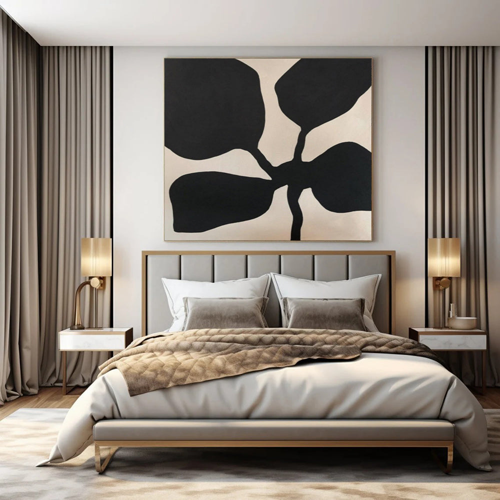 “Black - Beige Leaf Silhouette” – Abstract Leaf Silhouette Art CT0993