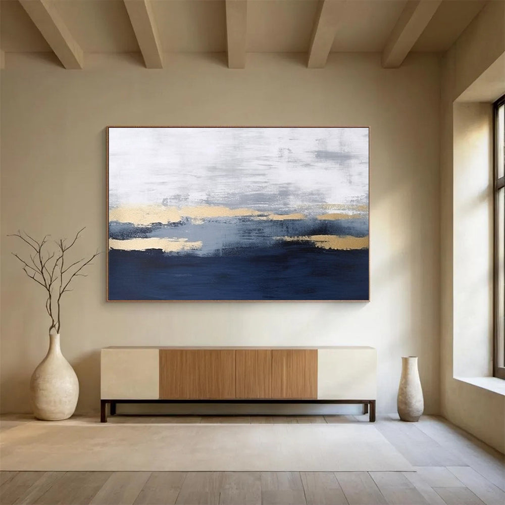 “Gray and Gold Abstract Layers” - Modern Landscape Painting On Canvas DKH786