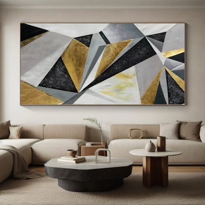 “Gold - Silver Geometric Textures” Abstract Acrylic Art CT0329