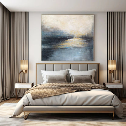 “Blue - Gray - Gold Abstract Waterscape” – Abstract Landscape Painting CT1155