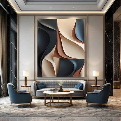 “3D - Effect Neutral Abstract” - Black, Beige, Brown & Gray Sculptural Painting On Canvas DKH1023