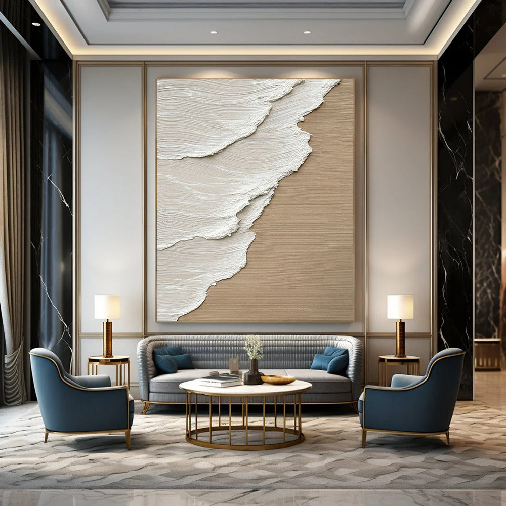 Textured Beige and White Abstract - Abstract Painting On Canvas DKH1476