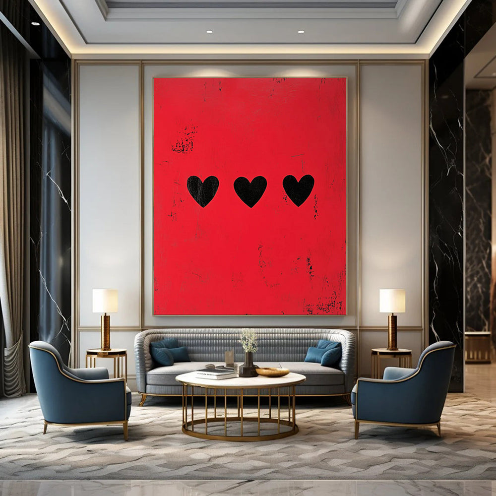 “Red with Three Black Hearts” - Minimalist Pop Art CT1935