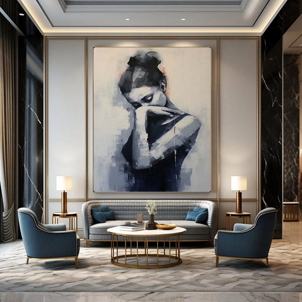 “Contemplative Monochrome Figure” – Impressionistic Figure Oil Painting On Canvas CT2140