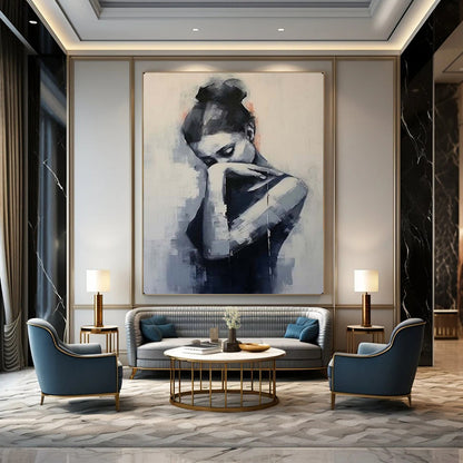 “Contemplative Monochrome Figure” – Impressionistic Figure Oil Painting On Canvas CT2140