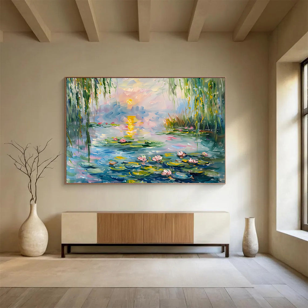 Water Lilies at Sunset - Impressionist Landscape Painting On Canvas DLZ194