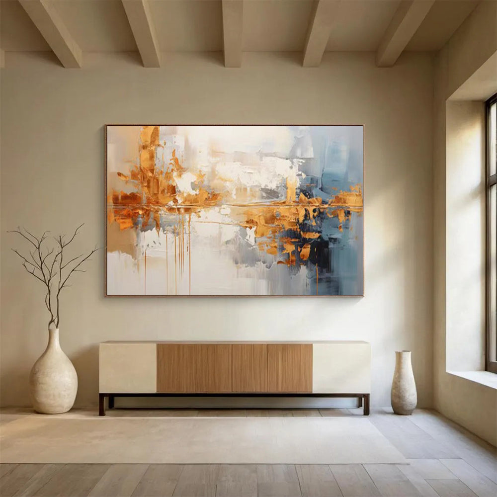 Gold and Gray Abstract Reflection - Textured Abstract Painting On Canvas DLZ183