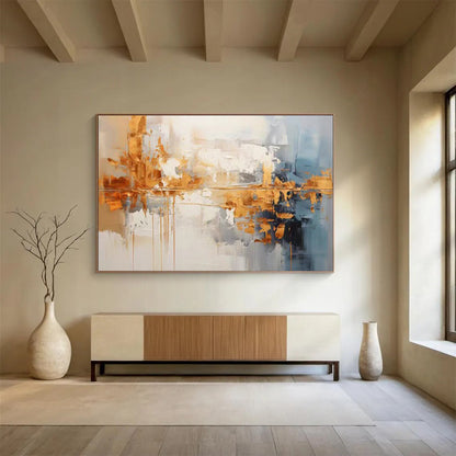 Gold and Gray Abstract Reflection - Textured Abstract Painting On Canvas DLZ183