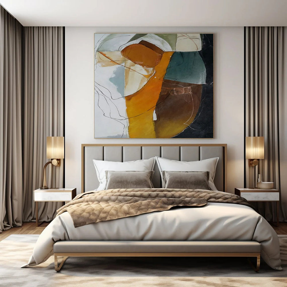 Earth Tones, Abstracted Forms & Lines - "Organic Abstraction" - Mixed - media Abstract Painting CT1457