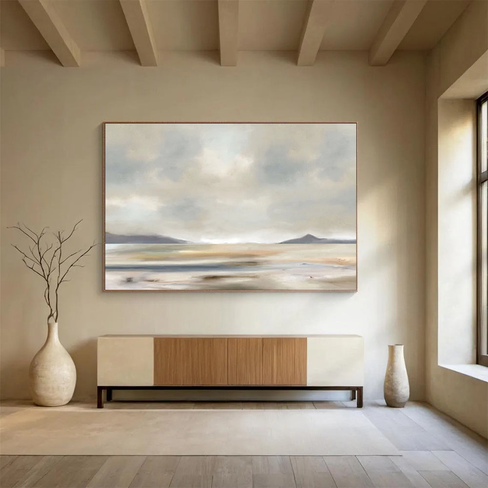 “Neutral Tones: Misty Landscape” Abstract Landscape Painting On Canvas DKH359