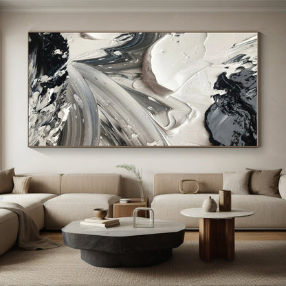Dynamic Black - White - Gray Swirls, "Whirling Contrasts" - Abstract Acrylic Painting CT0713