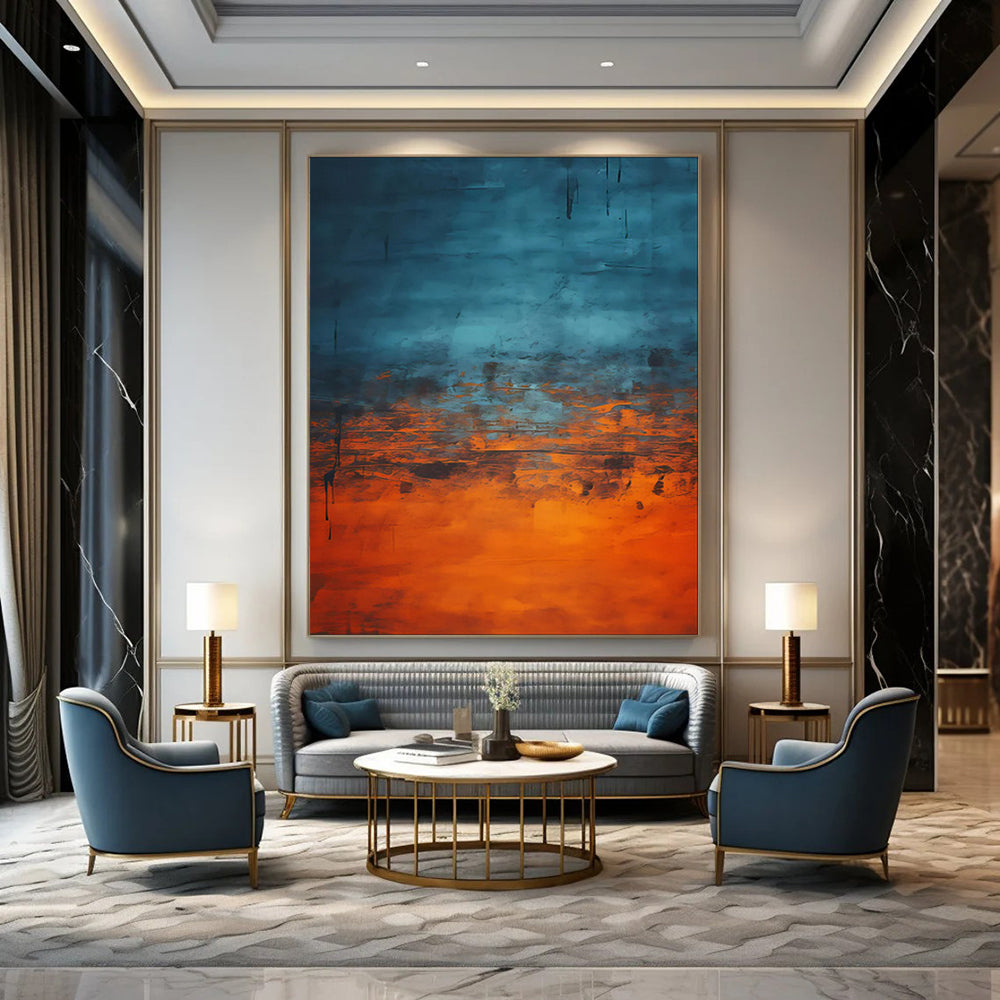 “Blue - Orange Drip Repeat” - Abstract Expressionist Art CT1947