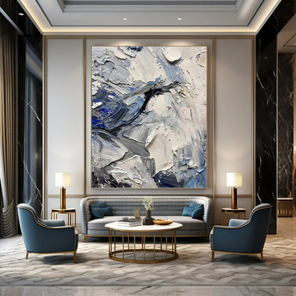 Blue & Gray Impasto Textures - Abstract Impasto Painting On Canvas DKH1257