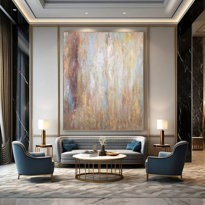 “Warm - Toned Abstract Layers” - Beige, Brown & Blue Textured Painting On Canvas DKH0946