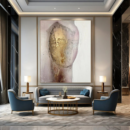 “Textured Portrait” - Gold & Pink Abstract Portrait Painting On Canvas CT2222