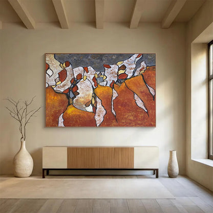“Earth - Toned Fragmented Forms - Oranges, Whites, and Browns” Painting On Canvas DKH005