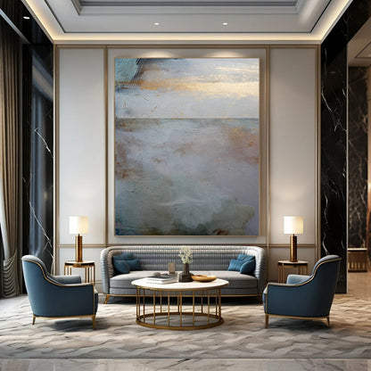 “Minimalist Coastal Horizon with Gold” - Abstract Landscape Painting On Canvas DTP173