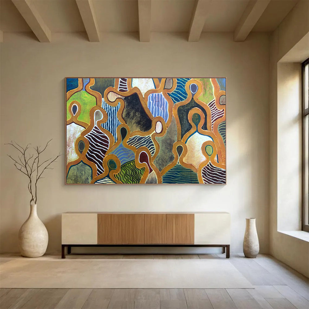 “Figurative Unity” - Multicolor, Stylized Figure Abstract Painting On Canvas DKH716