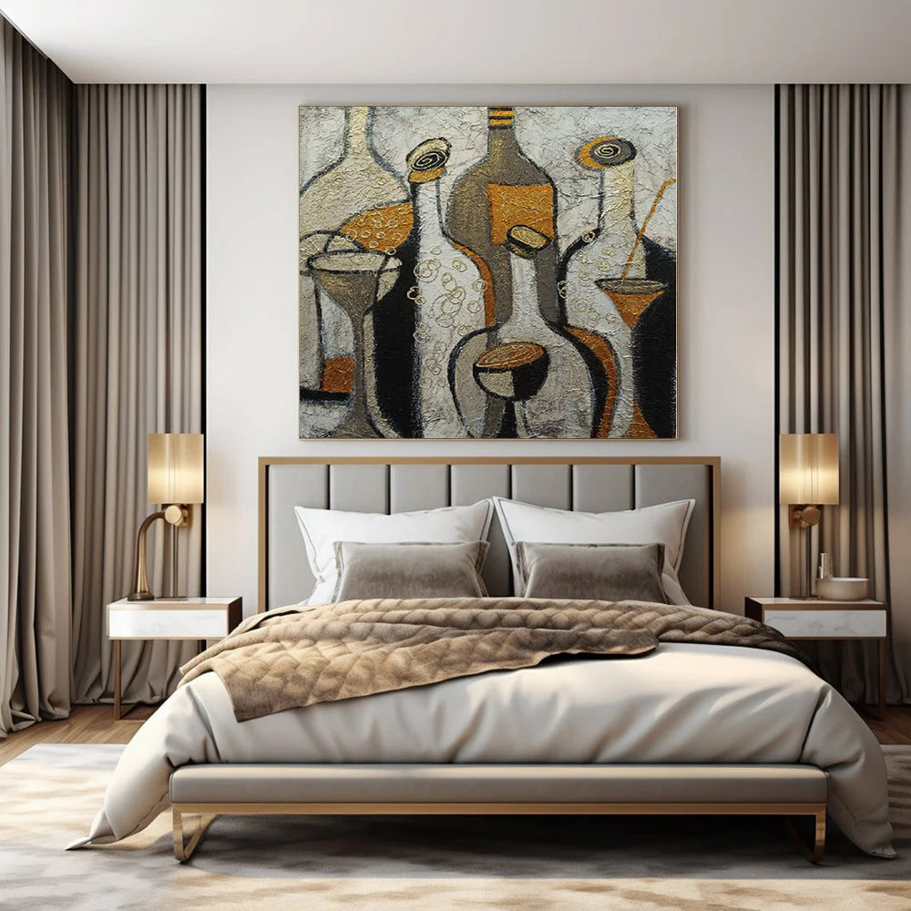 “Textured Bottles and Glasses” – Cubist Still Life Painting CT1193