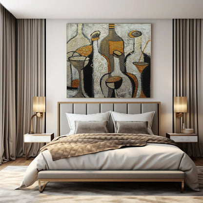 “Textured Bottles and Glasses” – Cubist Still Life Painting CT1193