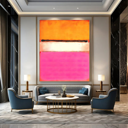“Orange, Black, White & Pink Color Fields” - Abstract Color Block Painting On Canvas DKH1608