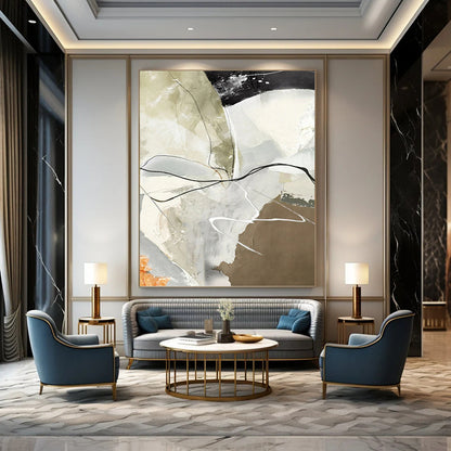 Neutral & Black Lines - Abstract Composition Painting On Canvas DKH1237