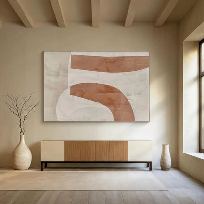 Subtle Brown Curves in Beige and Brown, Abstract Minimalist Painting On Canvas DKH588