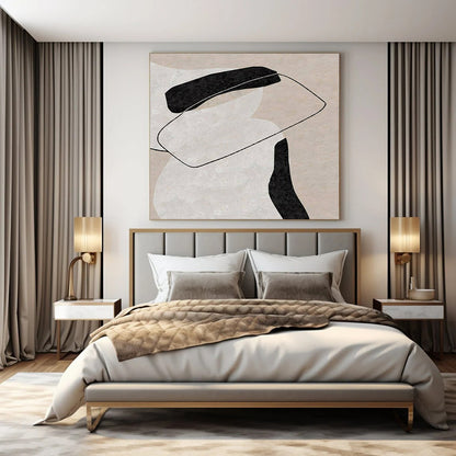 “Black - White - Beige Geometric Reprise” – Geometric Abstract Painting CT1143