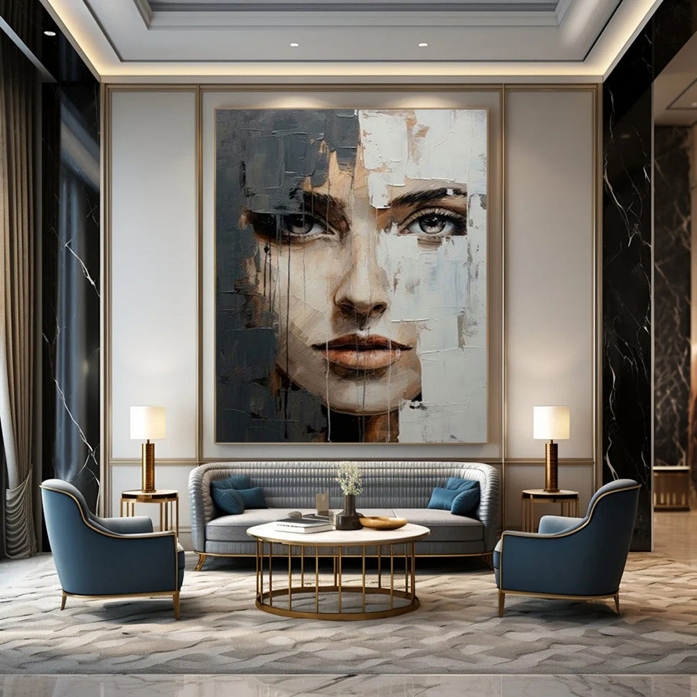 “Layered Visage Mystery” - Textured Abstract Face Painting On Canvas CT2190