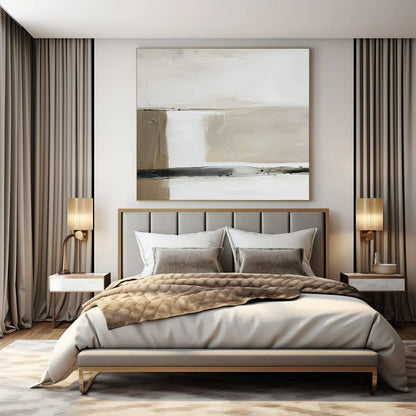 Beige & Black Minimalist Blocks - "Quiet Divides" - Abstract Minimalist Painting CT1477