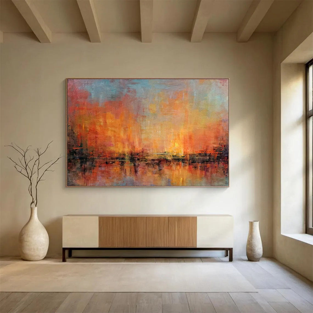 “Orange & Blue Abstract Sunset” Abstract Impressionist Painting On Canvas DKH386