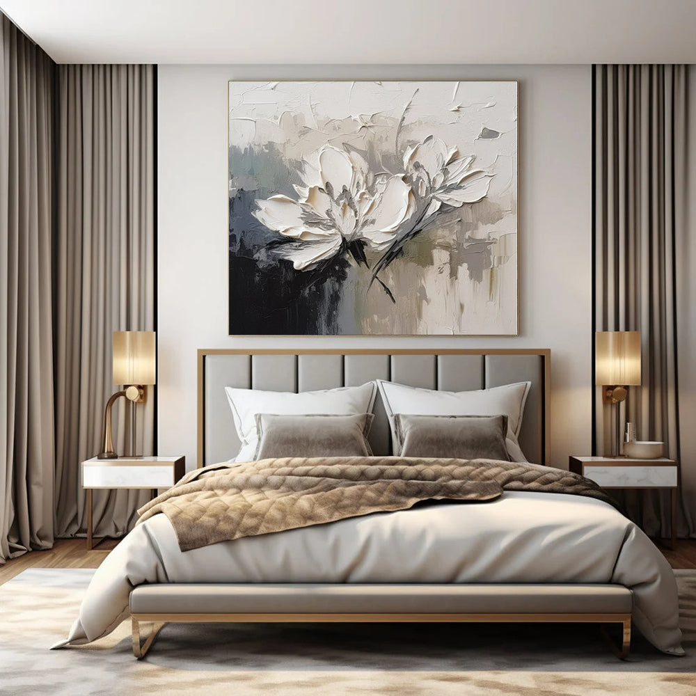 Textured White Flowers - Impasto Floral Oil On Canvas CT1342